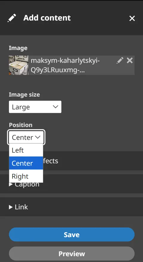 Image block position options