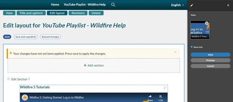 Selected video in layout panel and sidebar