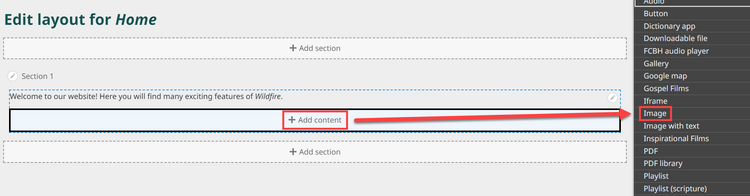 Add Image Content from Sidebar