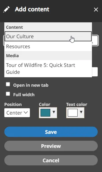 Button Settings - Choose Page or Media